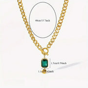 Chunky Chain Emerald Pendant Necklace | Gold – view 6