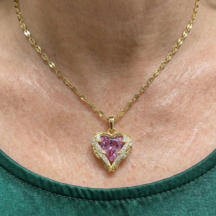 Angel Embrace Pink Heart Necklace | Gold – view 2