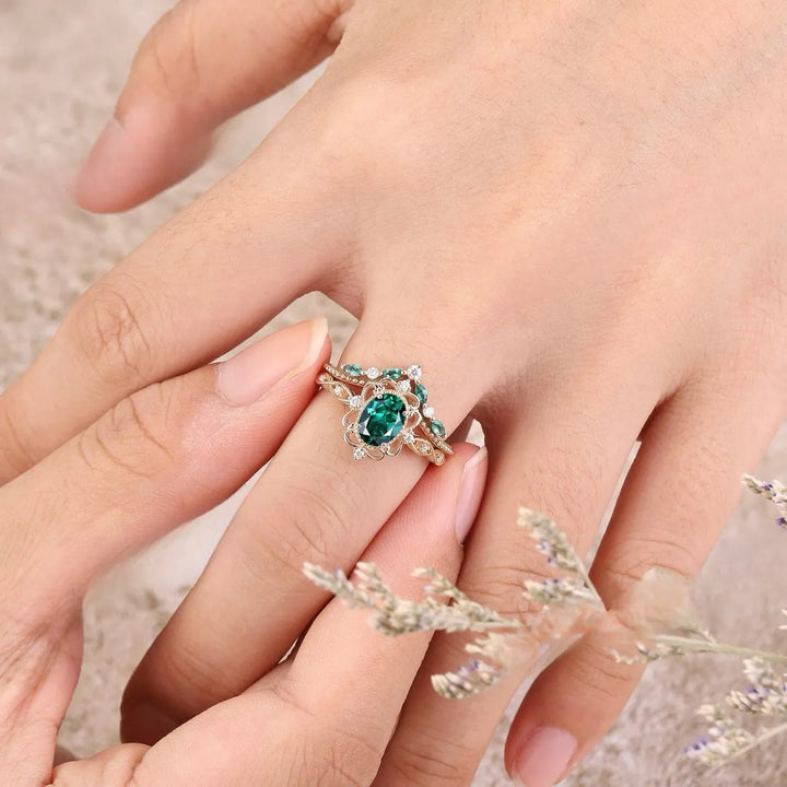 Aurelle Emerald Crown Ring Set | Rose Gold – view 2
