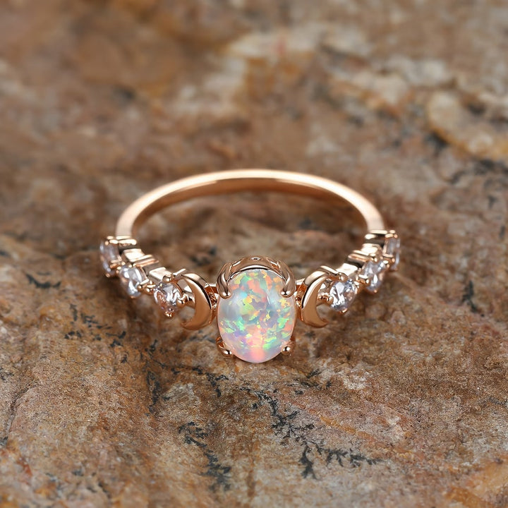 Opal Crescent Moon Ring | Rose Gold – view 2