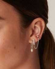 Pearled Chained Huggie Hoop with StudEarrings – view 10