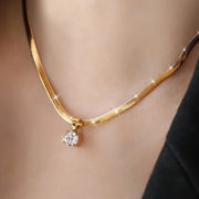 Elegant Rhinestone Pendant Necklace | Gold