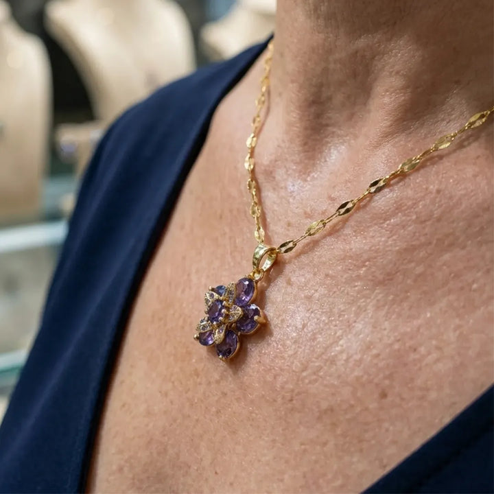 Amelyth Violet Flower Necklace | Gold – view 2