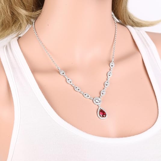 Ruby Halo Necklace and Earrings Set | White Gold – view 2