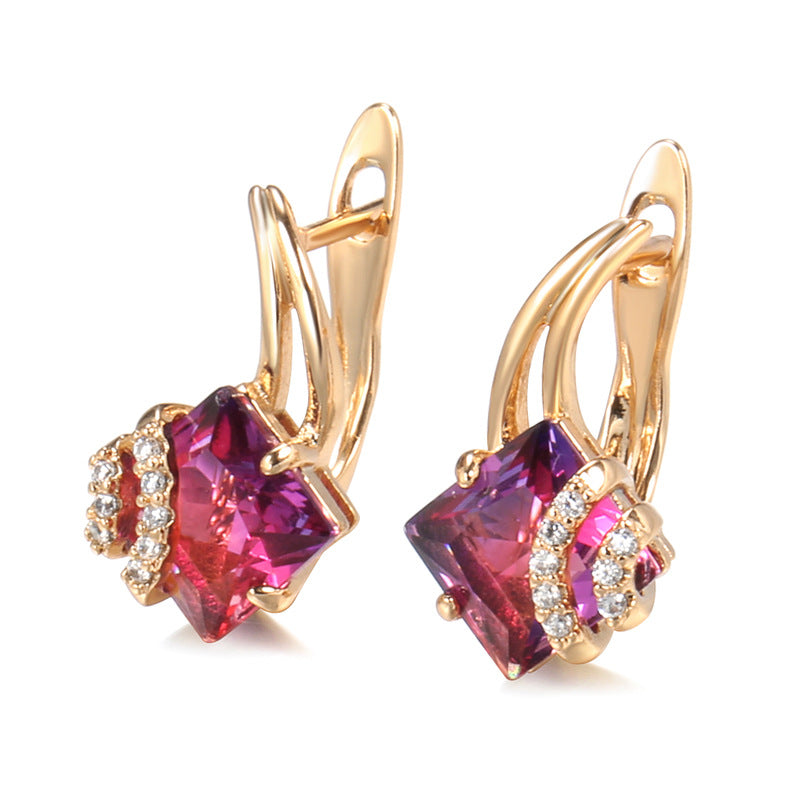 Crimson Square Crystal Earrings | Rosegold