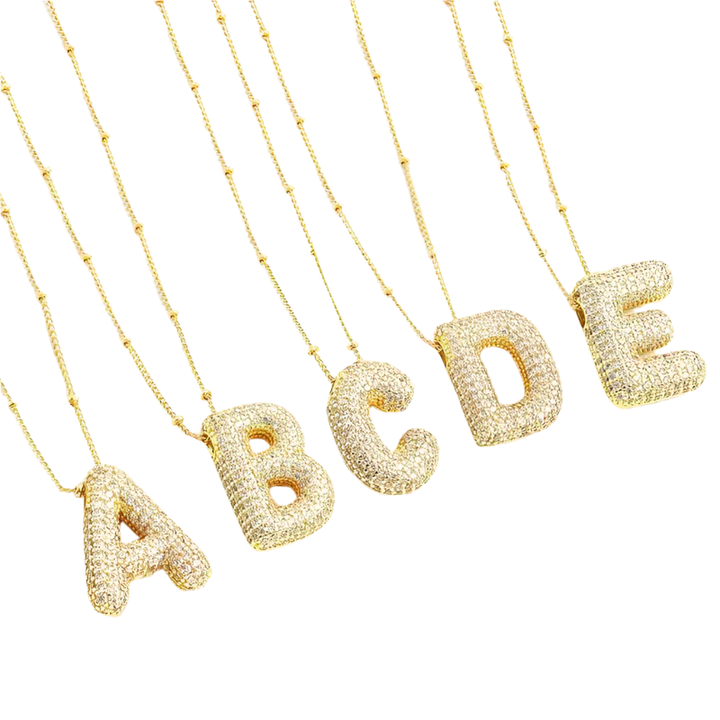 Bubble letter initial necklace set | White Gold – view 2