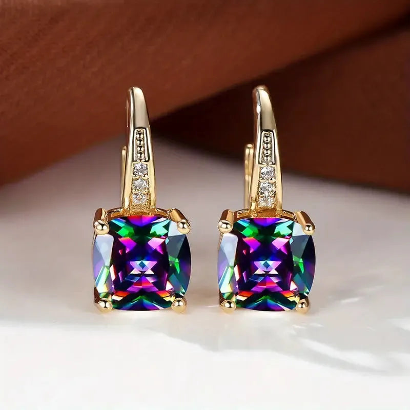 Mystic Stone Hoop Earrings | Gold