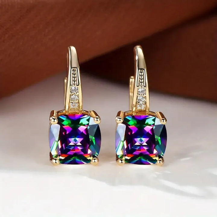 Mystic Sapphire Stone Hoop Earrings | Gold – view 2