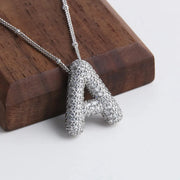 Bubble letter initial necklace set | White Gold – view 3