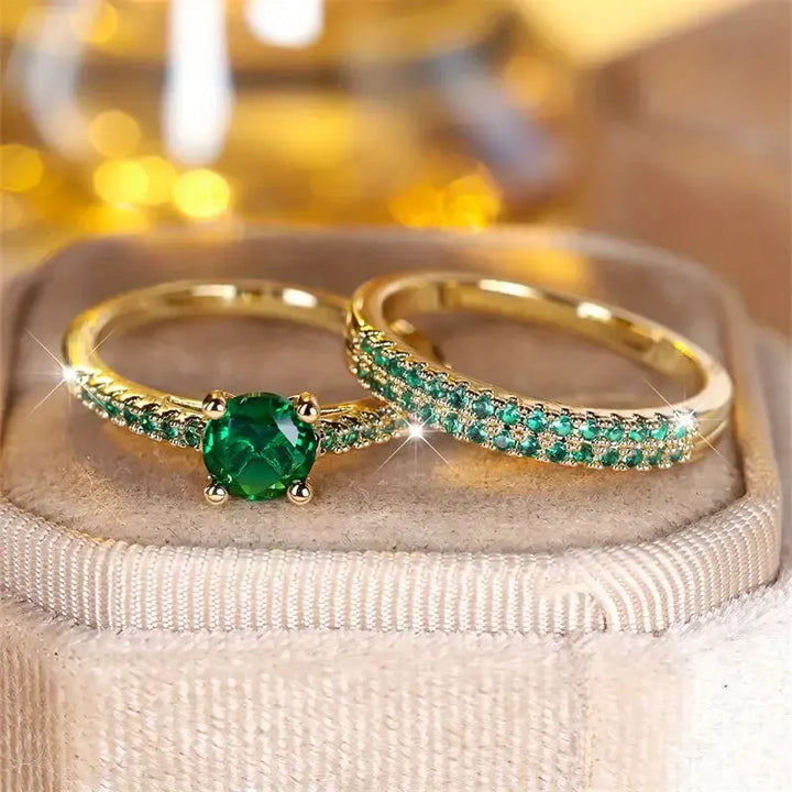 Serena Emerald Duo Ring Set | Gold – view 2