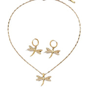 Gold Dragonfly Jewelry Necklace with Bonus Earrings – view 5