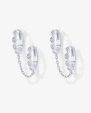 Marquise CZ Double Piercing Chain Huggie HoopEarrings – view 2