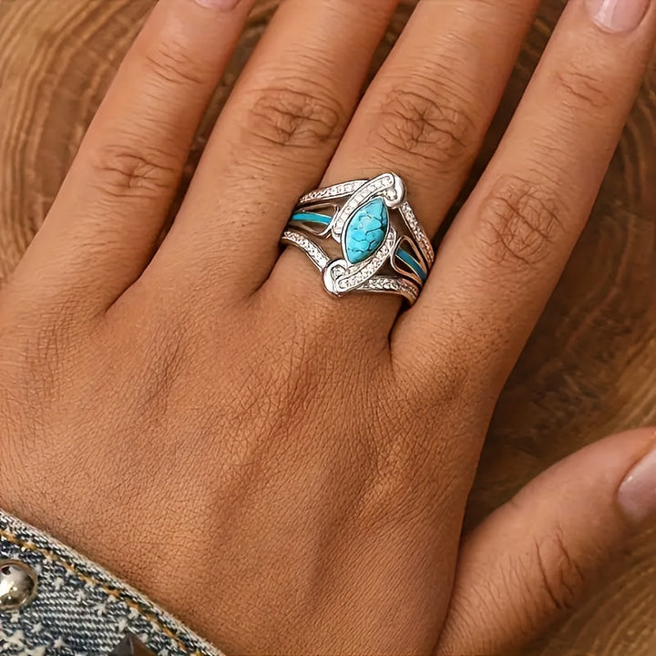 Turquoise Marquis Statement Ring | White Gold – view 2