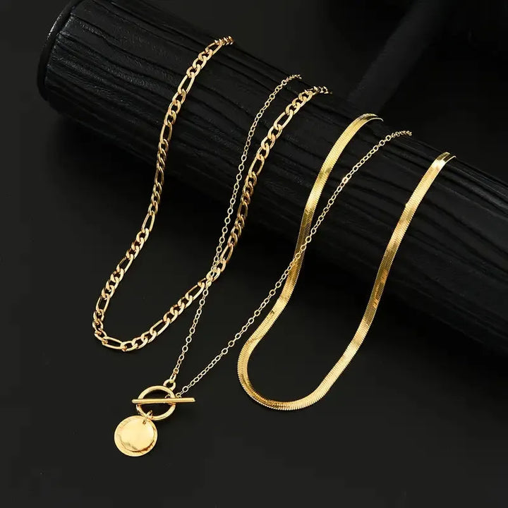 Savira Textured Coin Layered Necklace | Gold – view 2