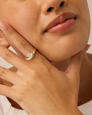 Square Cubic Zirconia Solitaire Wavy Ring – view 3