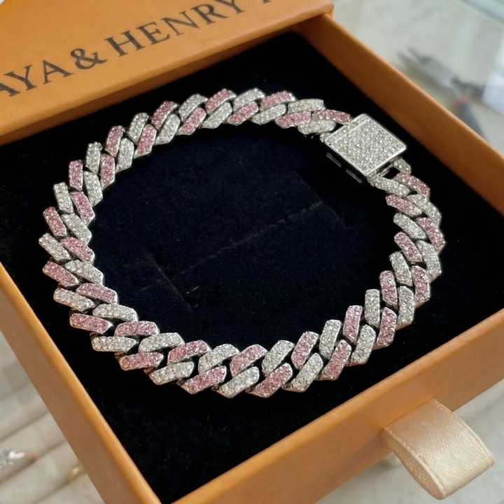 Pink Shimmer Cuban Bracelet | White Gold
