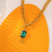Chunky Chain Emerald Pendant Necklace | Gold – view 3