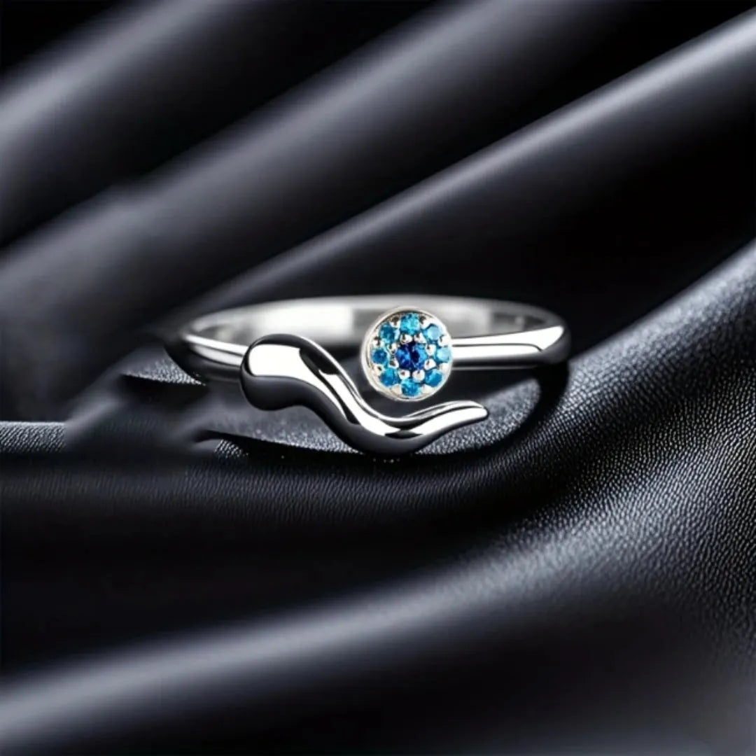Adjustable Bright Blue Silvered Ring