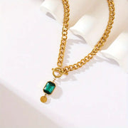 Chunky Chain Emerald Pendant Necklace | Gold – view 5