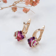 Crimson Square Crystal Earrings | Rosegold – view 3