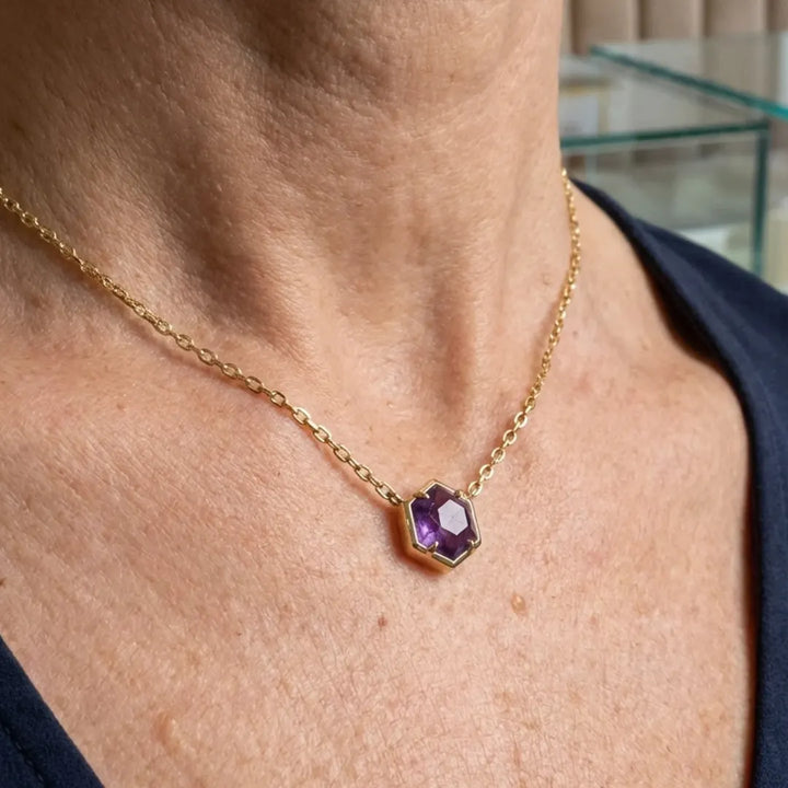 Amethyst Bezel Pendant Necklace | Rose Gold – view 2