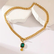 Chunky Chain Emerald Pendant Necklace | Gold – view 4