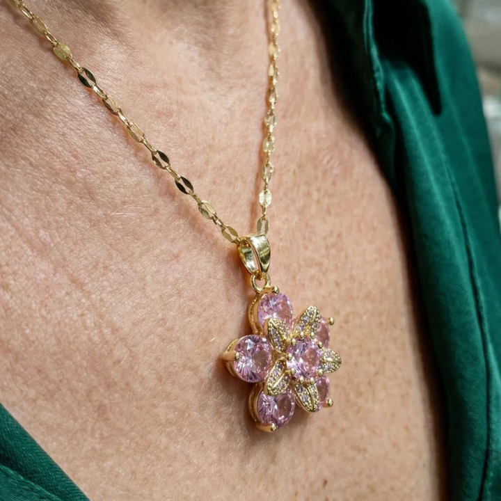 Amorea Pink Flower Necklace | Gold – view 2