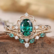 Aurelle Emerald Crown Ring Set | Rose Gold