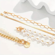 Chic Gold 4-Piece Bracelet Set - Snake, Pearls & Links | Gold – view 2