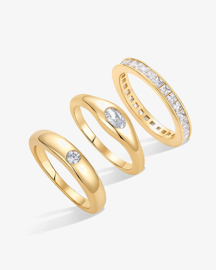 Mixed Stone Cuts Band Ring Set of 3