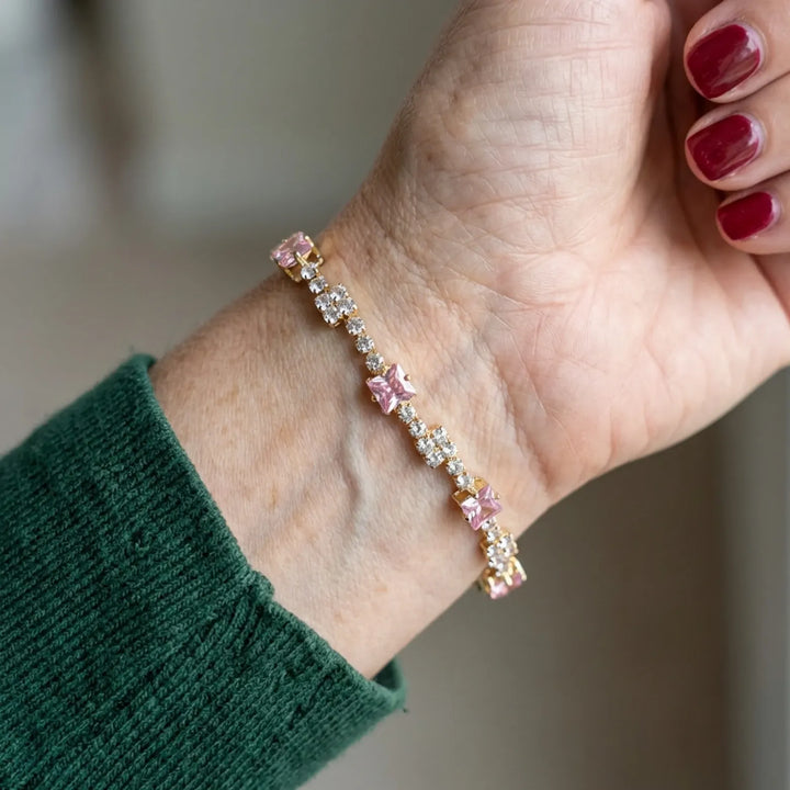 Blush Squares Tennis Bracelet | Gold – view 2