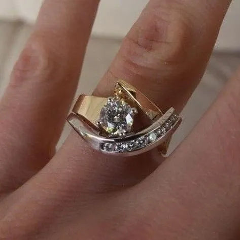Antique Irregular Gold & Silver Zirconia Ring | Mixed Gold