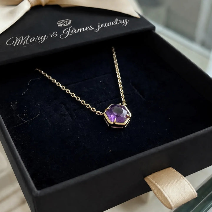 Amethyst Bezel Pendant Necklace | Rose Gold