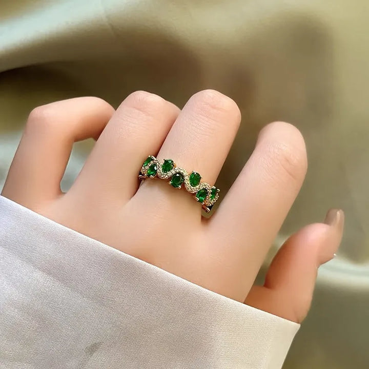 Calira Sparkling Emerald Open Ring | Gold – view 2