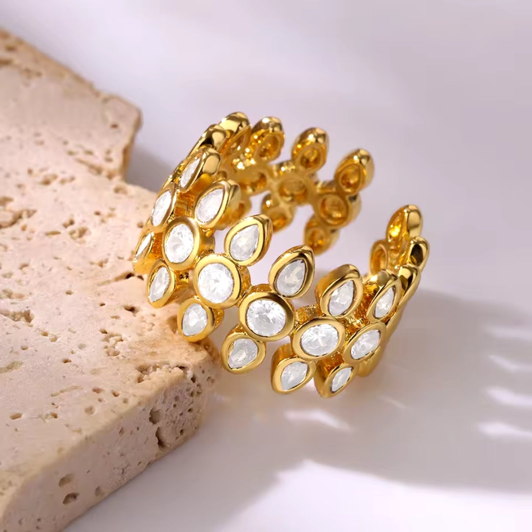 Adjustable White Stones Gold Ring