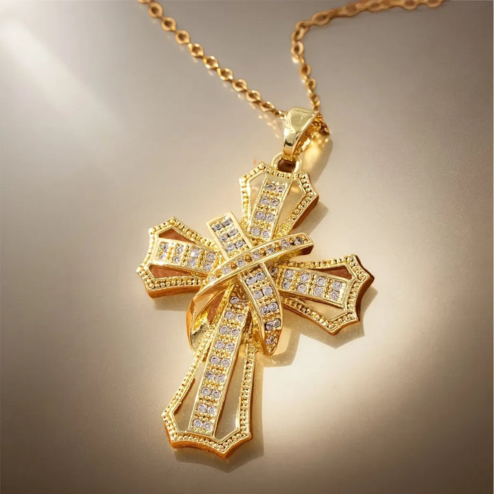 Radiant Cross Pendant Necklace | Gold – view 2