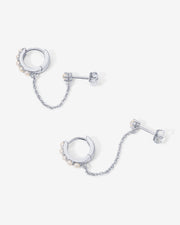Pearled Chained Huggie Hoop with StudEarrings – view 9