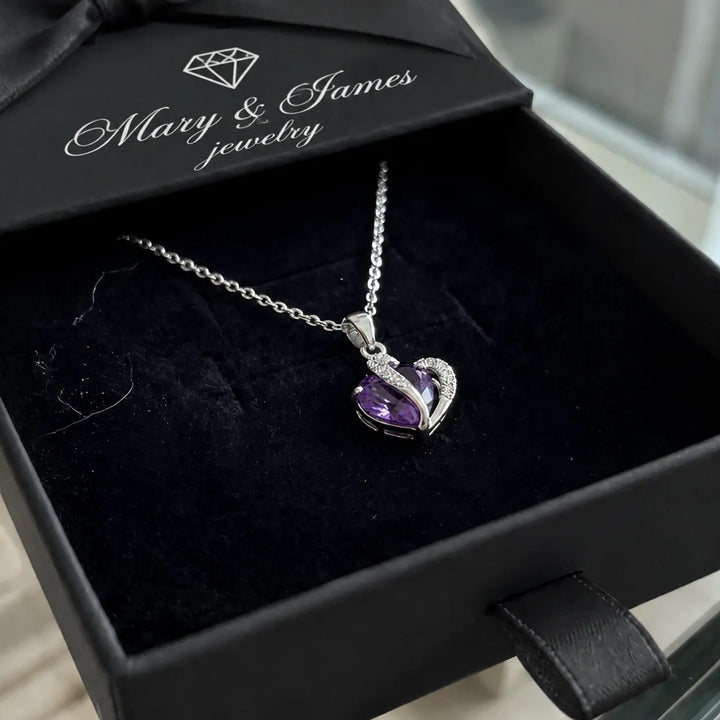 Amethyst Two Heart Necklace | White Gold