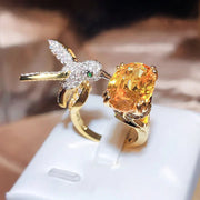 Adjustable Hummingbird Gemstone Ring â€“ Zircon, Gold – view 4