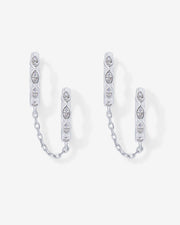 Marquise CZ Double Piercing Chain Huggie HoopEarrings – view 10