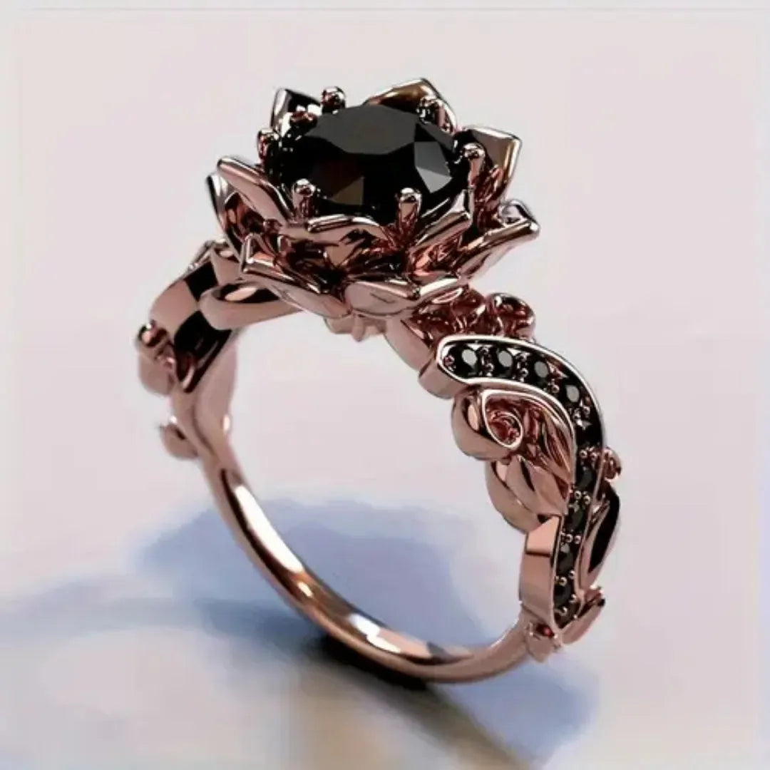 Black Rose Crystal Ring