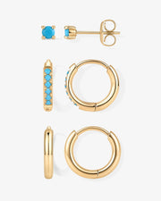 Waterproof Turquoise Stud and Huggie Earring Set