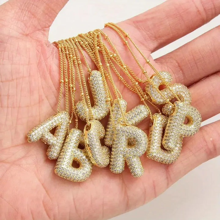 Bubble letter initial necklace set | Gold – view 2