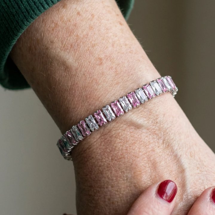 Pink Stripe Tennis Bracelet | White Gold – view 2