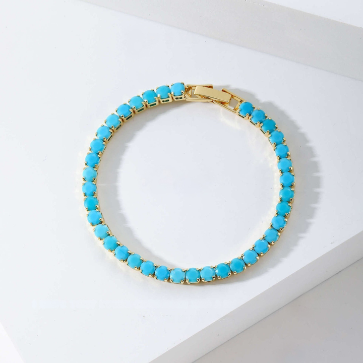 Turquoise Round Tennis Bracelet | Gold
