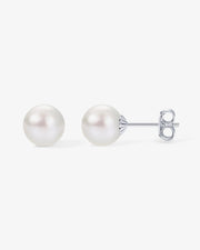Round White Freshwater Cultured Pearl Earrings – view 2