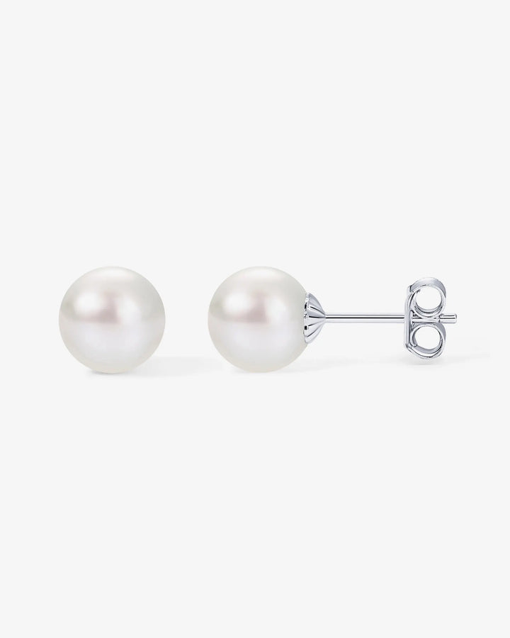 Round White Freshwater Cultured Pearl Earrings – view 2