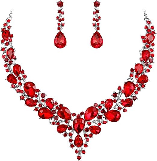 Ruby Crystal Cluster Jewelry Set | White Gold