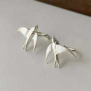 Beautiful Silver Swallow Bird Clip-On Earrings – view 3