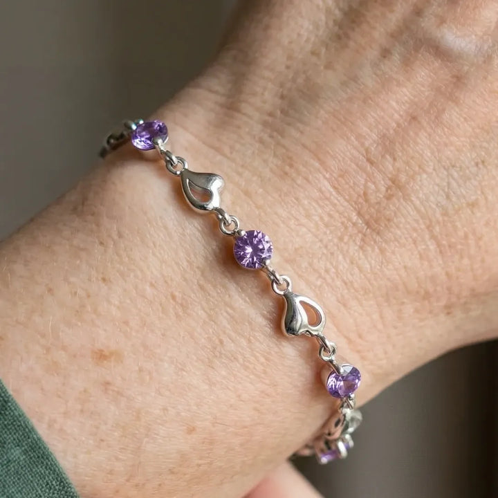 Heart Charm Amethyst Bracelet | White Gold – view 2